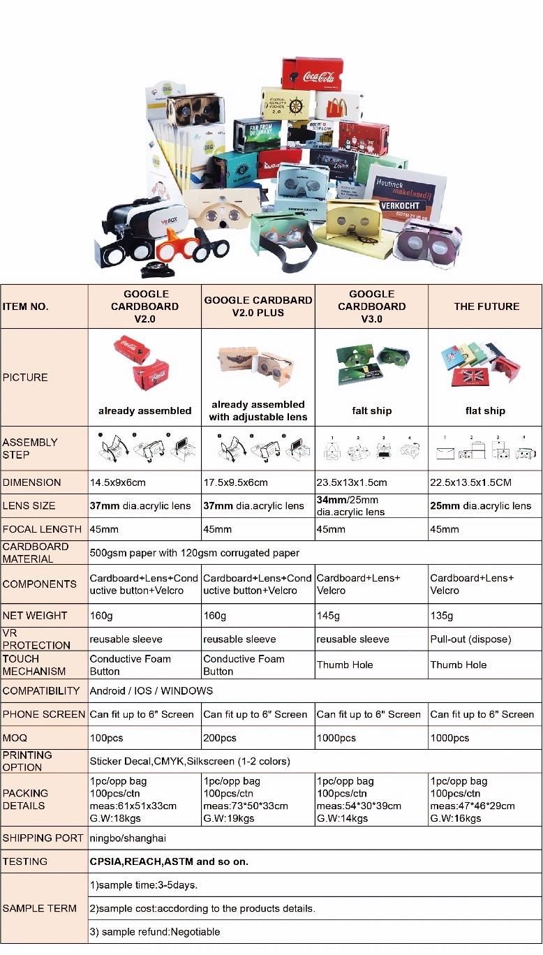 Hot Selling DIY Google Vr V1.0 Google Cardboard V1 Virtual Reality Cardboard 1.0 3D Vr Glasses 1.0